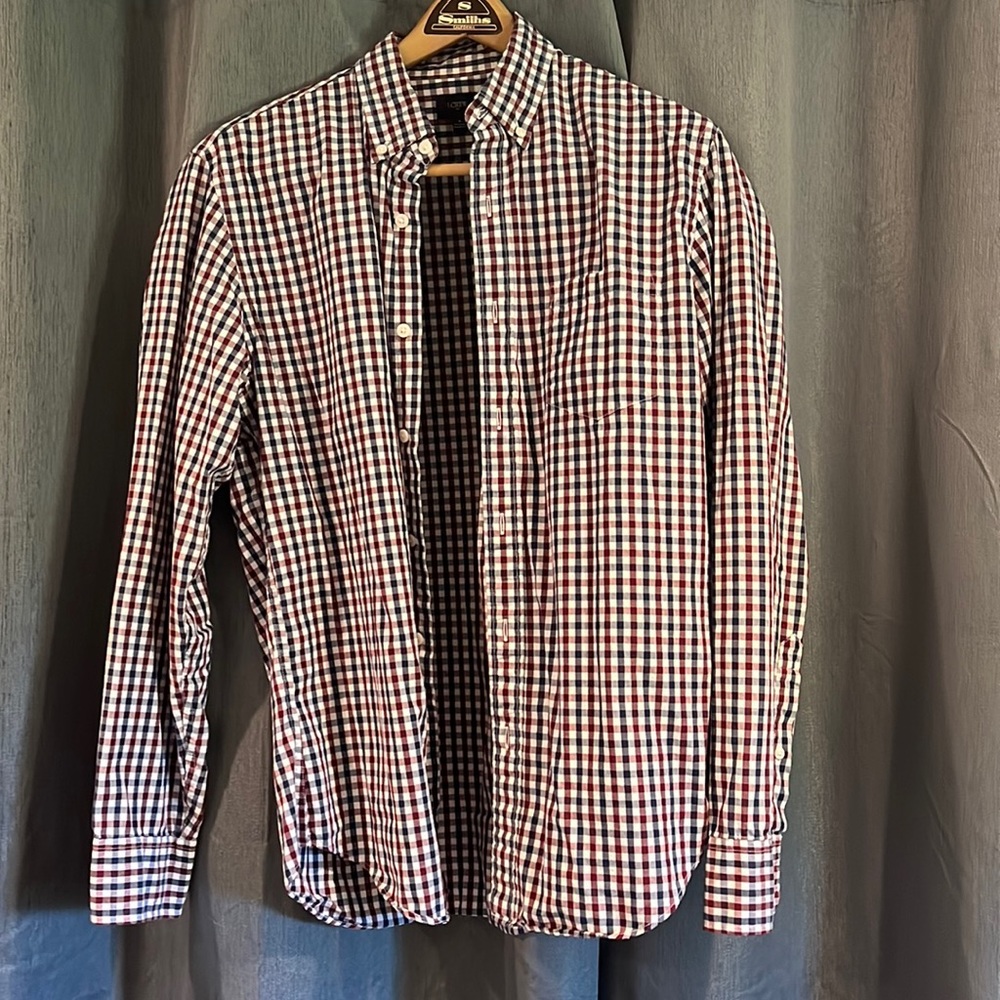 J Crew Navy & Red Gingham Shirt